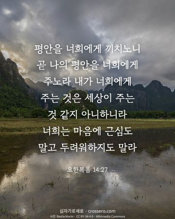 요한복음 14:27 말씀 카드 - 평안을 너희에게 끼치노니 곧 나의 평안을 너희에게 주노라 내가… (위로의 말씀 카드, 빛내림 사진)