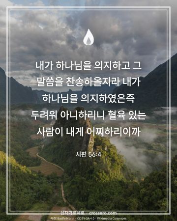시편 56:4 말씀 카드 - 내가 하나님을 의지하고 그 말씀을 찬송하올지라 내가 하나님을 … (용기의 말씀 카드, 산 사진)