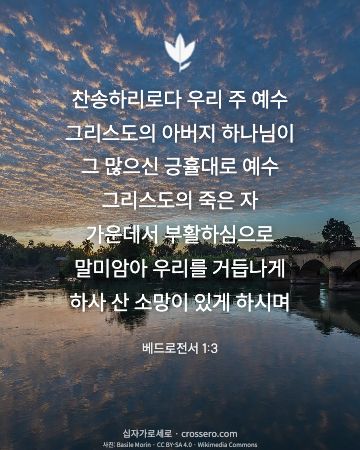 베드로전서 1:3 말씀 카드 - 찬송하리로다 우리 주 예수 그리스도의 아버지 하나님이 그 많으… (소망의 말씀 카드, 일출·노을 사진)