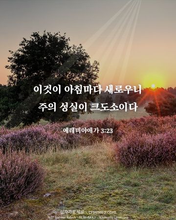 예레미야애가 3:23 말씀 카드 - 이것이 아침마다 새로우니 주의 성실이 크도소이다… (소망의 말씀 카드, 일출·노을 사진)