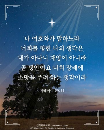 예레미야 29:11 말씀 카드 - 나 여호와가 말하노라 너희를 향한 나의 생각은 내가 아나니 재… (새해 말씀 카드, 밤하늘 사진)