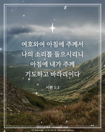 시편 5:3 말씀 카드 - 여호와여 아침에 주께서 나의 소리를 들으시리니 아침에 내가 주… (새해 말씀 카드, 빛내림 사진)