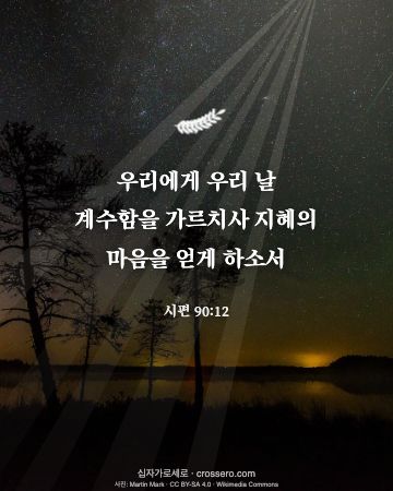 시편 90:12 말씀 카드 - 우리에게 우리 날 계수함을 가르치사 지혜의 마음을 얻게 하소서… (새해 말씀 카드, 밤하늘 사진)