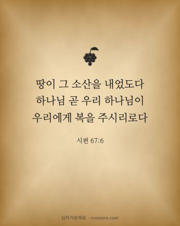 시편 67:6 말씀 카드 - 땅이 그 소산을 내었도다 하나님 곧 우리 하나님이 우리에게 복… (추수감사 말씀 카드, 고서 양피지 배경)